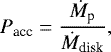 \begin{align*} P_{\textrm{acc}}=\frac{\dot{M}_{\textrm{p}}}{\dot{M}_{\textrm{disk}}},\end{align*}