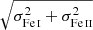 $ \sqrt{\sigma_{\mathrm{Fe}\,\textsc{i}}^2 + \sigma_{\mathrm{Fe}\,\textsc{ii}}^2} $