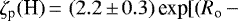 $\zeta_{\text{p}}(\text{H})\,{=}\, \left(2.2\,{\pm}\,0.3\right)\text{exp}[(R_{\text{o}} \,{-}$