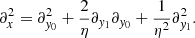 $$ \begin{aligned} \partial _x^2&= \partial _{{ y}_0}^2+\frac{2}{\eta }\partial _{{ y}_1}\partial _{{ y}_0}+\frac{1}{\eta ^2}\partial _{{ y}_1}^2. \end{aligned} $$