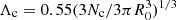 $ \Lambda_{\rm c} = 0.55 (3N_{\rm c}/3\pi R_0^3)^{1/3} $