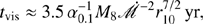 $$ \begin{aligned} t_{\rm vis}\approx 3.5\,\alpha _{0.1}^{-1}M_{8}\dot{\fancyscript {M}}^{-2}r_{10}^{7/2}\,\mathrm{yr}, \end{aligned} $$
