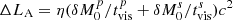 $ \Delta L_{\mathrm{A}}=\eta (\delta M_{0}^{p}/t_{\mathrm{vis}}^{p}+\delta M_{0}^{s}/t_{\mathrm{vis}}^{s})c^{2} $