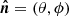 $ \boldsymbol{\hat{n}}=(\theta,\phi) $