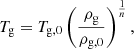 $$ \begin{aligned} T_{\rm g}=T_{\rm g,0}\left({\frac{\rho _{\rm g}}{\rho _{\rm g,0}}}\right)^\frac{1}{n}, \end{aligned} $$