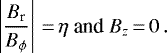 \begin{equation*} \left| \frac{B_{\textrm{r}}}{B_{\phi}}\right| \,{=}\,\eta \text{ and } B_z\,{=}\,0 \,.\end{equation*}