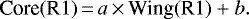 \[ \textrm{Core} (\textrm{R}1)\,{=}\,a\,{\times}\, \textrm{Wing} (\textrm{R}1) &#x002B; b. \]
