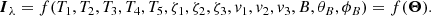 $$ \begin{aligned} \boldsymbol{I}_{\lambda } = f(T_1,T_2,T_3,T_4,T_5,\zeta _1,\zeta _2,\zeta _3,v_1,v_2,v_3,B,\theta _B,\phi _B) = f(\boldsymbol{\Theta }). \end{aligned} $$