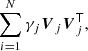 $$ \begin{aligned} \sum ^N_{i=1} \gamma _j \boldsymbol{V}_j \boldsymbol{V}^\mathsf{T}_j, \end{aligned} $$