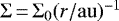 $\Sigma\,{=}\,\Sigma_0(r/\mathrm{au})^{-1}$