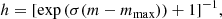 $$ \begin{aligned}&h =[\exp {(\sigma (m-m_{\rm max}))}+1]^{-1}, \end{aligned} $$