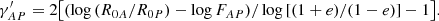 $$ \begin{aligned} \gamma ^{\prime }_{AP}=2\big [(\log {(R_{0A}/R_{0P})}-\log {F_{AP}})/\log {[(1+e)/(1-e)]}-1\big ]. \end{aligned} $$