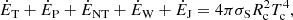 $$ \begin{aligned} \dot{E}_{\rm T}+ \dot{E}_{\rm P}+ \dot{E}_{\rm NT}+ \dot{E}_{\rm W}+ \dot{E}_{\rm J} = 4 \pi \sigma _{\rm S} R_{\rm c}^2 T_{\rm c}^4, \end{aligned} $$