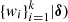 $ \{w_i\}_{i=1}^k | \boldsymbol{\delta}) $