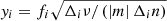 $ y_i=f_i\sqrt{\Delta_i\nu/\left(\left|m\right|\Delta_i n\right)} $