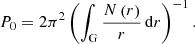 $$ \begin{aligned} P_0 = 2\pi ^2 \left( \int _{\mathrm{G}} \frac{N\left(r\right)}{r}\,\mathrm{d}r \right)^{-1} . \end{aligned} $$