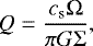 \begin{equation*} Q = \frac{c_{\textrm{s}} \Omega}{\pi G \Sigma} ,\end{equation*}