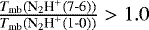 $\frac{T_{\textrm{mb}}(\textrm{N}_2\textrm{H}^&#x002B;\textrm{(7-6)})}{T_{\textrm{mb}}(\textrm{N}_2\textrm{H}^&#x002B;\textrm{(1-0)})} >1.0$