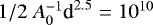 $1/2~A_0^{-1}\textrm{d}^{2.5} = 10^{10}$
