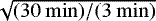 $\sqrt{(30~ \rm min)/(3~ \rm min)}$