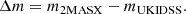 $$ \begin{aligned} \Delta m = m_{2\mathrm{MASX}} - m_{\rm UKIDSS}. \end{aligned} $$