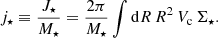 $$ \begin{aligned} j_\star \equiv \frac{J_\star }{M_\star } = \frac{2\pi }{M_\star } \int \mathrm{d}R \,R^2 \, V_{\rm c}\,\Sigma _\star . \end{aligned} $$