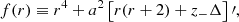 $$ \begin{aligned} f(r) \equiv r^{4}+a^{2}\left[r(r+2)+z_{-} \Delta \right]\prime , \end{aligned} $$