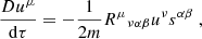 $$ \begin{aligned} \frac{D u^{\mu }}{\mathrm{d}\tau } = - \frac{1}{2m} {R^{\mu }}_{\nu \alpha \beta } u^{\nu } s^{\alpha \beta } \ , \end{aligned} $$