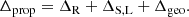 $$ \begin{aligned} \Delta _{\rm prop} = \Delta _{\rm R} +\Delta _{\mathrm{S,L} } + \Delta _{\rm geo}. \end{aligned} $$