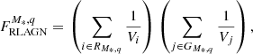 $$ \begin{aligned} F_{\rm RLAGN}^{M_{*},q}=\left.\left(\sum _{i\in R_{M_{*},q}}\frac{1}{V_{i}}\right)\right.\left(\sum _{j\in G_{M_{*},q}}\frac{1}{V_{j}}\right) , \end{aligned} $$