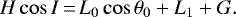 \begin{equation*} H \cos I\,{=}\,L_0 \cos \theta_0 &#x002B; L_1 &#x002B; G .\end{equation*}