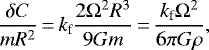 \begin{equation*} \frac{\delta C}{m R^2}\,{=}\,{k_{\textrm{f}}} \frac{2 {\Omega}^2 R^3}{9 G m}\,{=}\,\frac{{k_{\textrm{f}}} {\Omega}^2}{6 \pi G \rho} ,\end{equation*}
