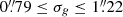 $ 0{{\overset{\prime\prime}{.}}}79\leq\sigma_g\leq 1{{\overset{\prime\prime}{.}}}22 $