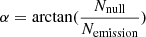 $ \alpha=\arctan(\frac{N_{\mathrm{null}}}{N_{\mathrm{emission}}}) $