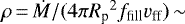 $\rho\,{=}\,{\dot{M}}/(4\pi{R_{\textrm{p}}}^2{f_{\textrm{fill}}}{v_{\textrm{ff}}})\,{\sim}$