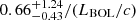 $ 0.66^{+1.24}_{-0.43}/(L_{\mathrm{BOL}}/c) $