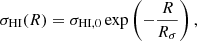$$ \begin{aligned} \sigma _{\rm HI}(R) = \sigma _{\rm HI,0} \exp \left( -\frac{R}{R_{\sigma }} \right), \end{aligned} $$