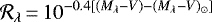 \[ \mathcal{R}_{\lambda}\,{=}\,10^{-0.4[(M_{\lambda}-V)-(M_{\lambda}-V)_{\odot}]} \]