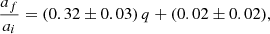 $$ \begin{aligned} \frac{a_f}{a_i} = (0.32 \pm 0.03)\, q + (0.02 \pm 0.02), \end{aligned} $$