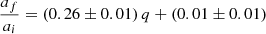 $$ \begin{aligned} \frac{a_f}{a_i} = (0.26 \pm 0.01)\, q + (0.01 \pm 0.01) \end{aligned} $$