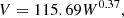 $$ \begin{aligned} V = 115.69W^{0.37}, \end{aligned} $$