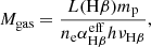 $$ \begin{aligned} M_{\rm gas}= \frac{L(\mathrm{H}\beta )m_{\rm p}}{n_{\rm e} \alpha ^\mathrm{eff}_{\rm H\beta } h \nu _{\rm H\beta }}, \end{aligned} $$