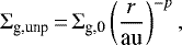 \begin{equation*} \Sigma_{\textrm{g,unp}}\,{=}\,\Sigma_{\textrm{g,0}}\left(\dfrac{r}{\textrm{au}}\right)^{-p},\end{equation*}