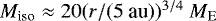 $M_{\textrm{iso}}\approx20(r/(5~\textrm{au}))^{3/4}~M_{\textrm{E}}$