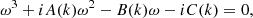 $$ \begin{aligned} \omega ^3 + iA(k)\omega ^2 - B(k)\omega - iC(k) = 0, \end{aligned} $$