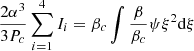 $$ \begin{aligned}&{2\alpha ^3\over 3P_c}\sum _{i=1}^{4}I_i =\beta _c\int {\beta \over \beta _c}\psi \xi ^2{{\mathrm{d} }\xi } \end{aligned} $$