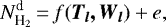 \begin{equation*}{{{N}^{\textrm{d}}_{\textrm{H}_2}}} \,{=}\, f(\vec{T_l,W_l}) &#x002B; e, \end{equation*}
