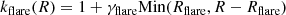 $$ \begin{aligned} k_{\rm flare}(R) = 1+\gamma _{\rm flare}\mathrm{Min}(R_{\rm flare},R-R_{\rm flare}) \end{aligned} $$