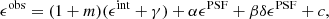 $$ \begin{aligned} \epsilon ^\mathrm{obs} = (1+m)(\epsilon ^\mathrm{int} + \gamma ) + \alpha \epsilon ^\mathrm{PSF} + \beta \delta \epsilon ^\mathrm{PSF} + c , \end{aligned} $$