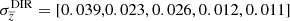 $ \sigma_{\overline{z}}^{\mathrm{DIR}} = [0.039,0.023, 0.026, 0.012, 0.011] $